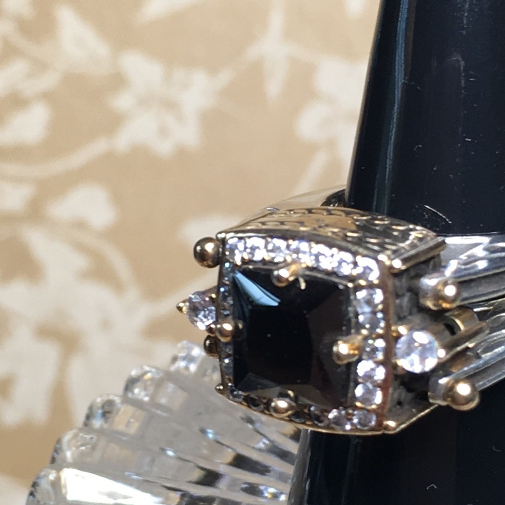 SALE Elegant 925 Sterling Silver & Gold 2 sided Flip Ring with stones - Picture 8 of 14
